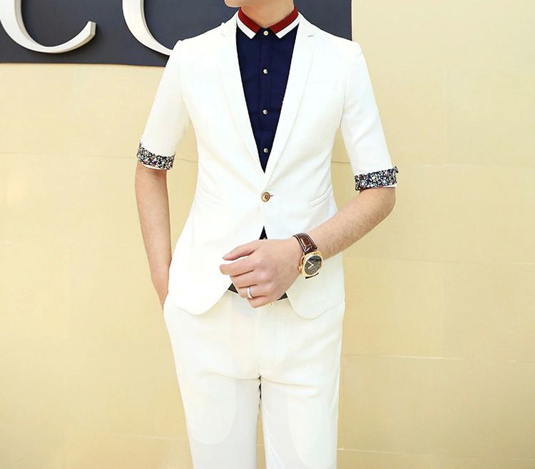 PILAEO Elegant Single Button White Floral Trim Blazer — view 5