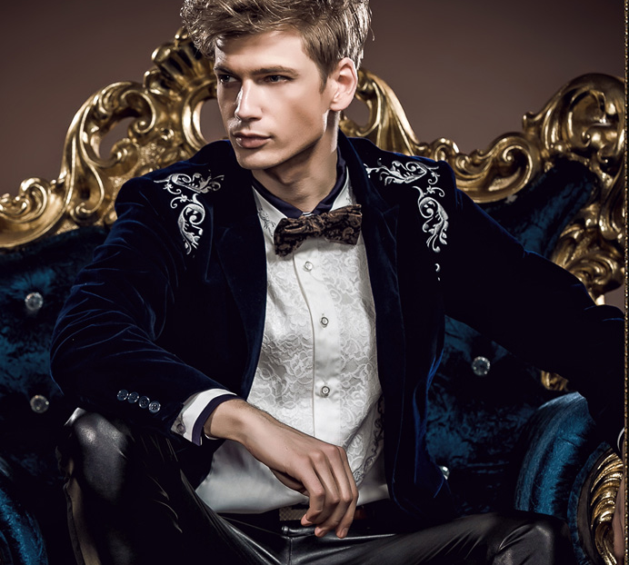 PILAEO Fashion Dark Blue Royalty Velvet Blazer for Nightlife and Parties