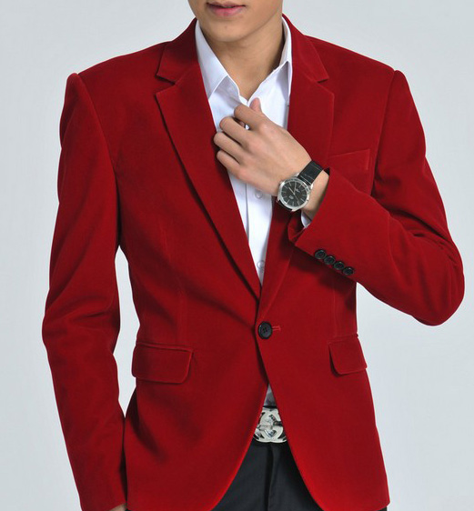 PILAEO Fashionable Gentlemen Red Velvet Blazer — view 5