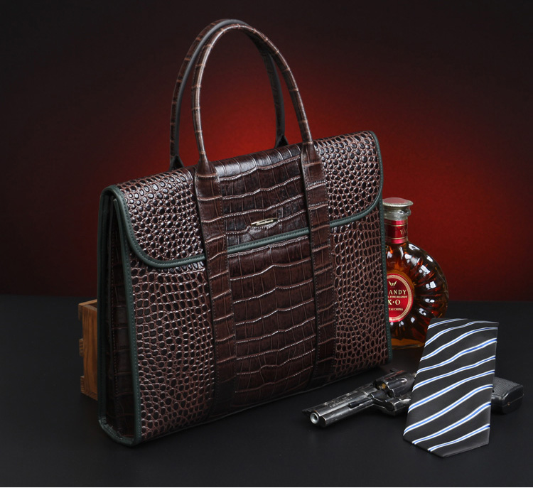 * High-End Vintage Crocodile Pattern Leather Brown Bag - PILAEO