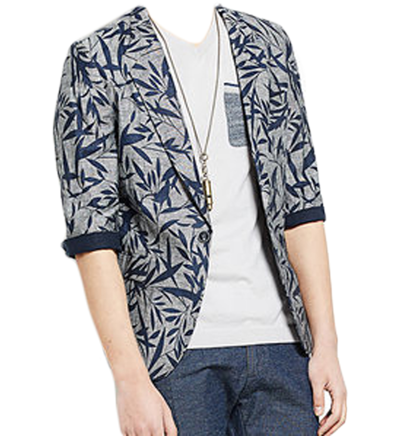 PILAEO Mens Grey Navy Blue Upscale Luxury Floral Short Sleeve Linen Blazer