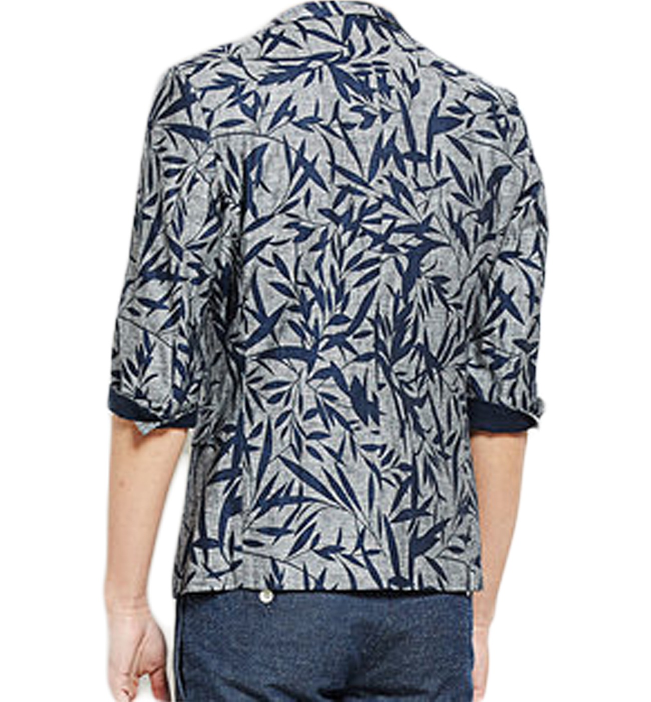 PILAEO Mens Grey Navy Blue Upscale Luxury Floral Short Sleeve Linen Blazer — view 3