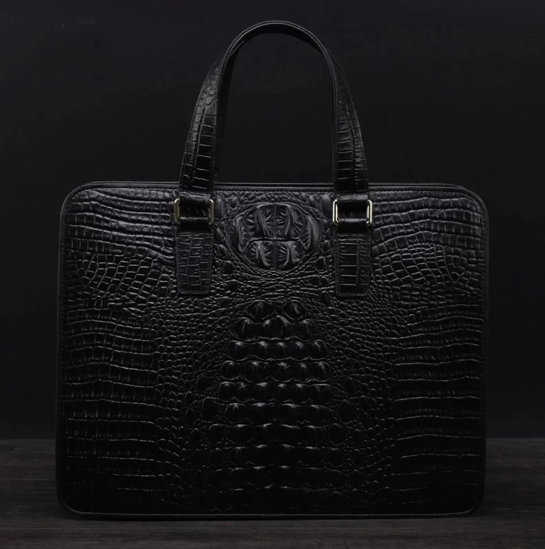 Men's crocodile high end genuine black leather bag