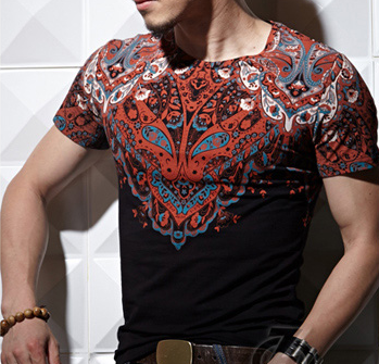 Paisley Design Schwarz Rot Baumwoll T-Shirt