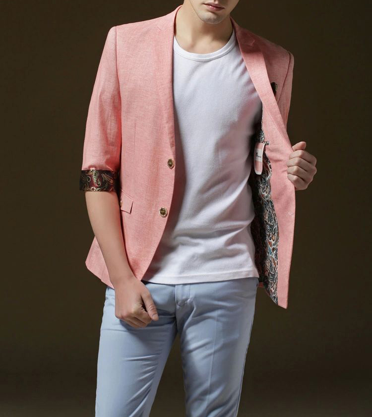PILAEO Pink Short Sleeve Fashion Floral Paisly Blazer — view 5