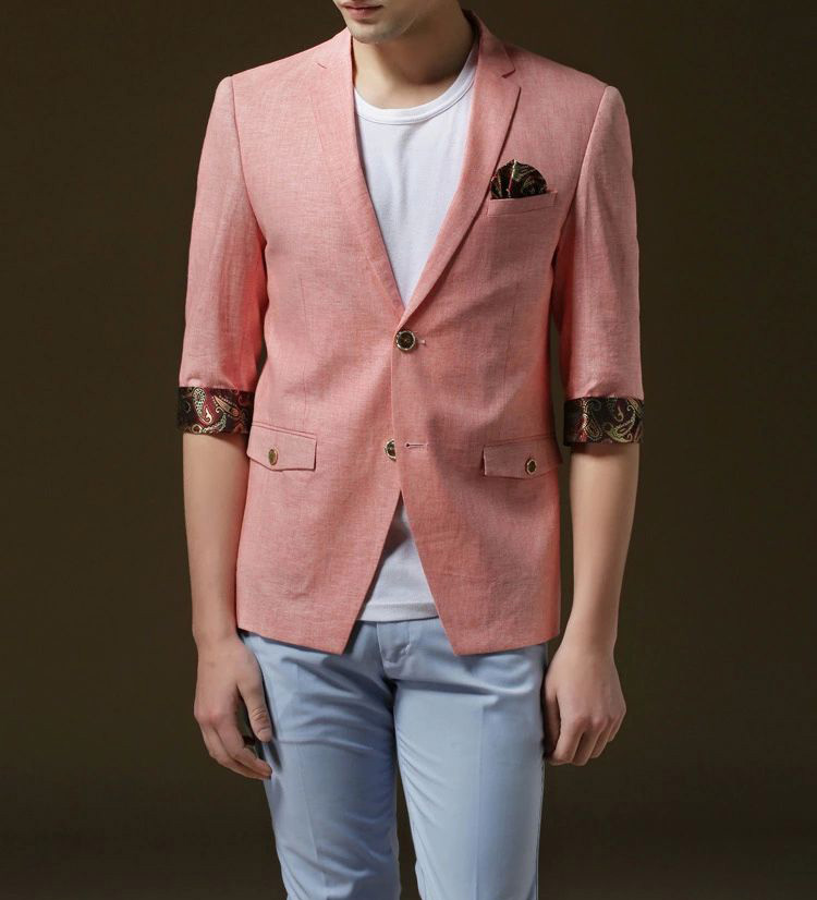 PILAEO Pink Short Sleeve Fashion Floral Paisly Blazer — view 7