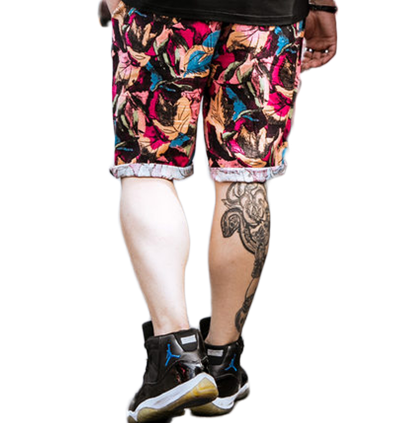 Printed linen cotton artistic shorts alternate view showing print scale