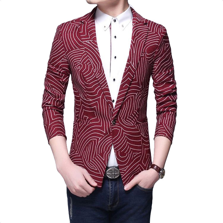 PILAEO Red Curved Lines Stylish Blazer for Cocktail Evenings