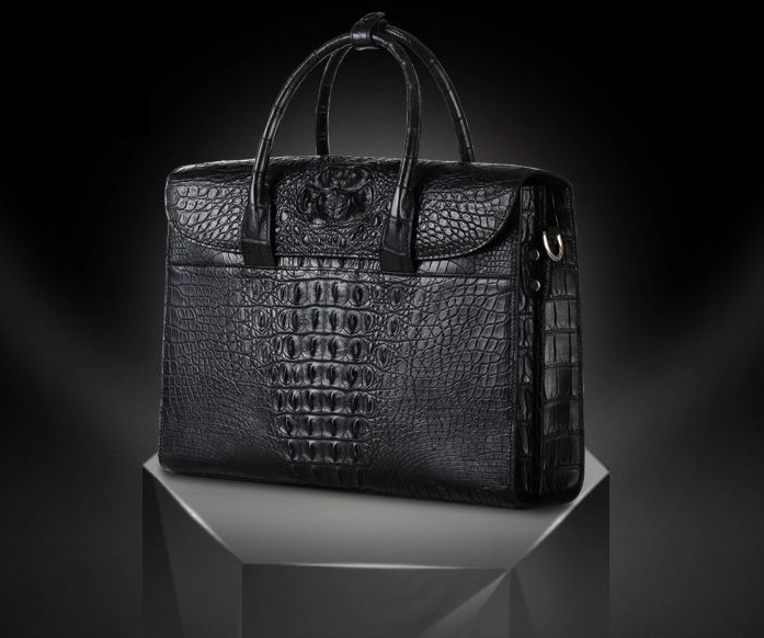 PILAEO Retro Leather Genuine Alligator Upscale Large Capacity Black Bag — view 5