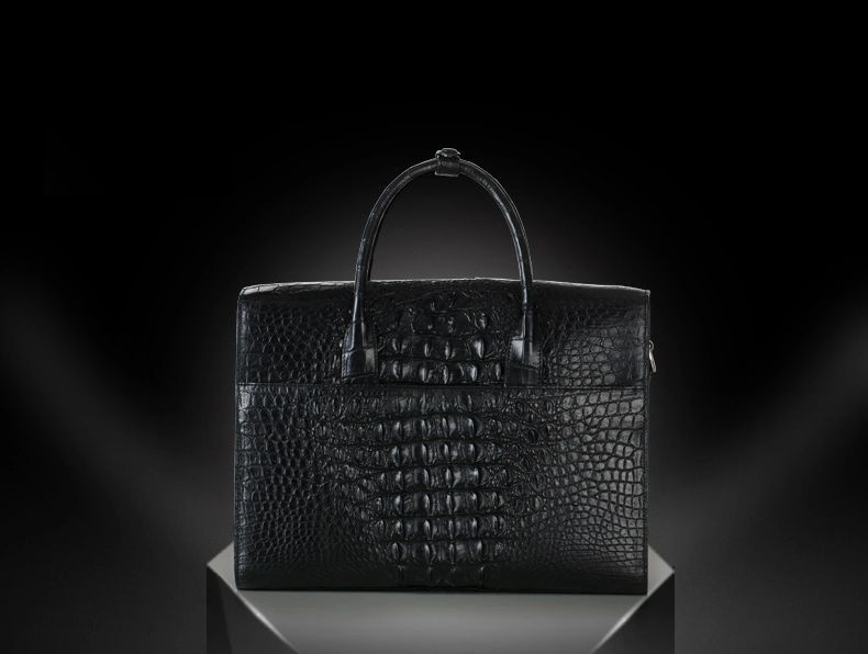 PILAEO Retro Leather Genuine Alligator Upscale Large Capacity Black Bag — view 6
