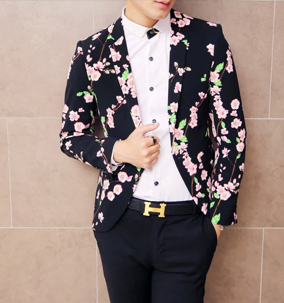 Sakura Floral Fashionable Black Blazer