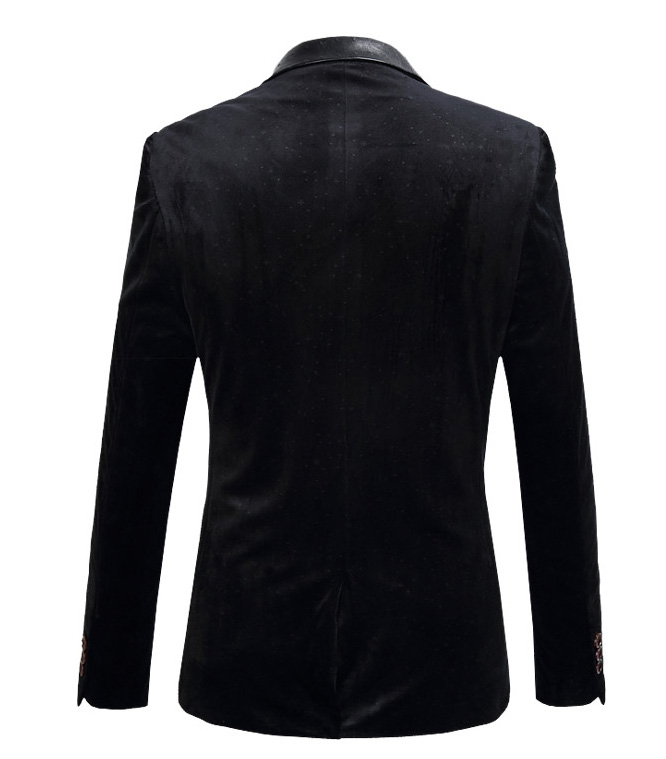*Sleek Black Velvet Blazer With High End Leather Trim - PILAEO