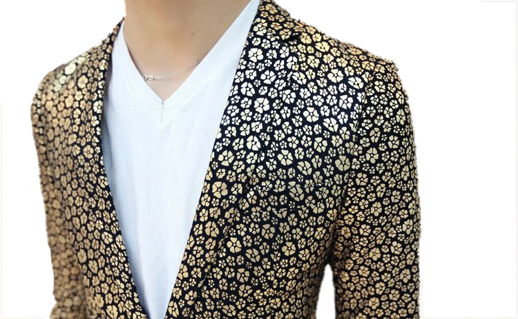 PILAEO Stunning Golden Floral Single Button Blazer — view 5
