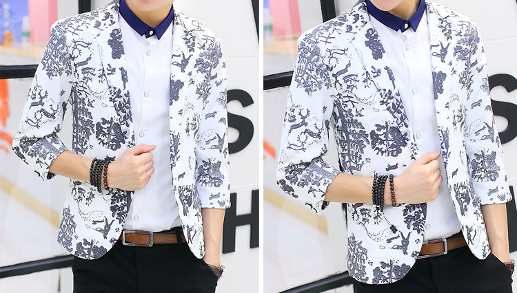 PILAEO White Blue Floral 3 Quarter Sleeve Fashion Blazer — view 4
