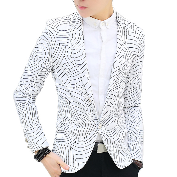 White Curved Lines Stylish Blazer